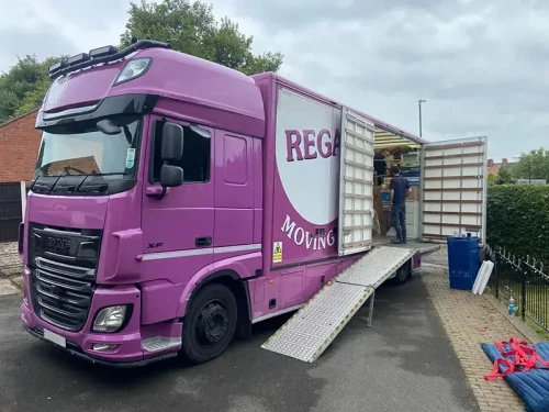 Regal Moving & Storage truck with side door open and loading ramp down for a Maidstone removal