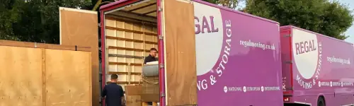 Regal Moving & Storage removal lorry preparing for a move to Spain from the UK