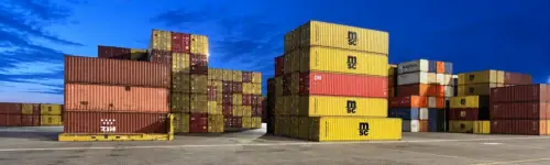 Shipping containers ready for international transportation